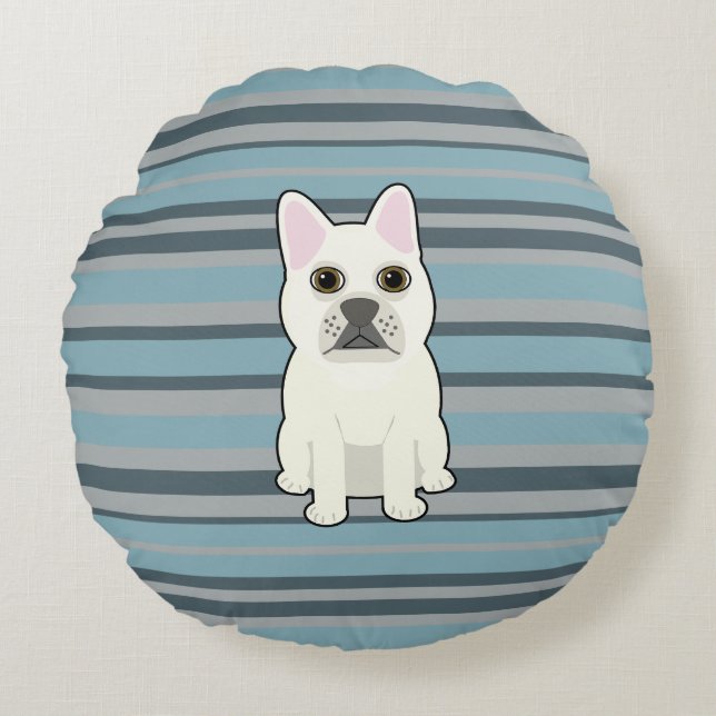 Coussins Ronds Cute French Bulldog Blue Striped (Devant)