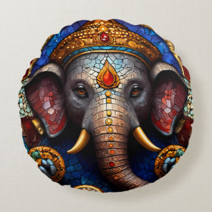 Coussins Ronds Cute Ganesh Blue Elephant God Round Cushion Coussi