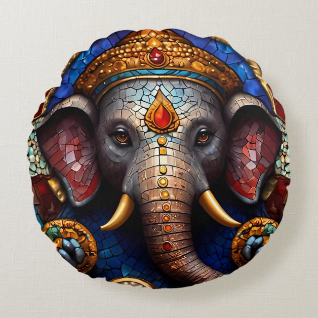 Coussins Ronds Cute Ganesh Blue Elephant God Round Cushion Coussi (Devant)