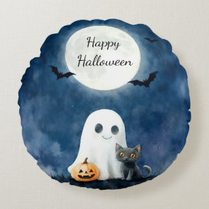 Coussins Ronds Cute Ghost et Black Cat Halloween