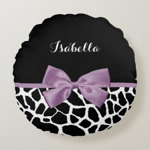 Coussins Ronds Cute Giraffe Imprimer Lavande Purple Bow Nom