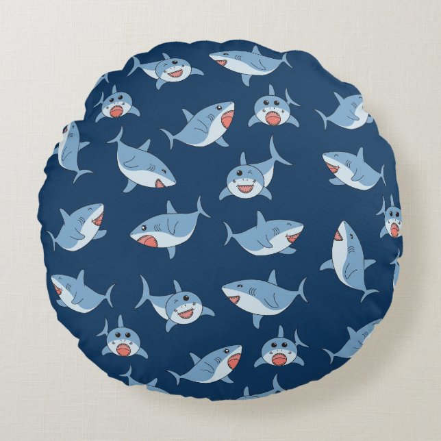 Coussins Ronds Cute Great White Sharks Motif Océan (Devant)
