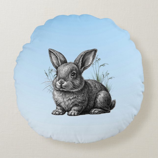 Coussins Ronds Cute Grey Rabbit contre un ciel bleu (Devant)
