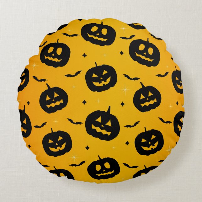 Coussins Ronds Cute Halloween Citrouilles noirs et Motif chauves- (Devant)