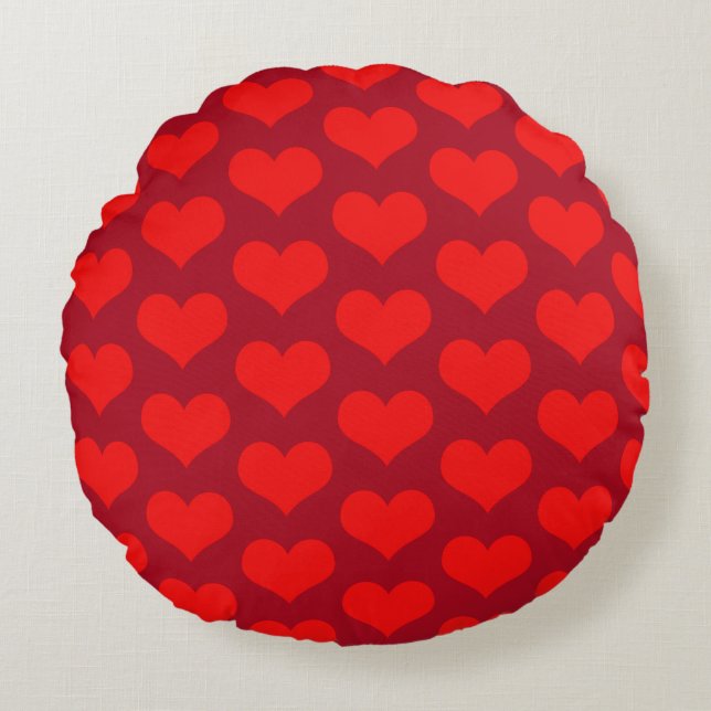 Coussins Ronds Cute Heart Motifs Cadeau Saint Valentin Rouge colo (Devant)