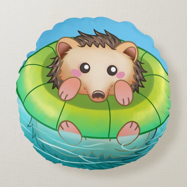 Coussins Ronds cute hedgehog swimming  (Devant)