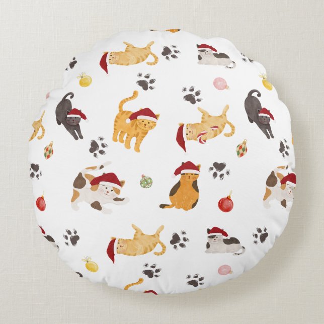 Coussins Ronds Cute Holiday Cat Pattern (Devant)