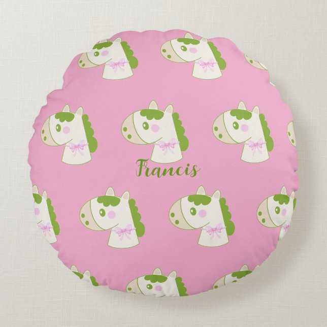 Coussins Ronds Cute Horses Personalized Pastel Round Pillow (Devant)