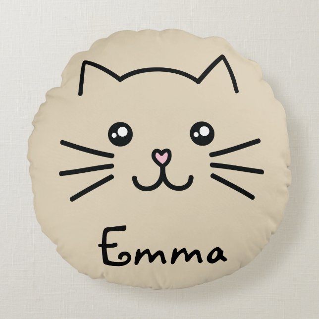 Coussins Ronds Cute Kawaii Kitten Visage de chat avec nez de coeu (Devant)