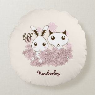 Coussins Ronds Cute Kitten et Bunny amis animaux filles enfants