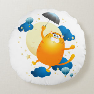 Coussins Ronds Cute Kitten volant avec parapluie