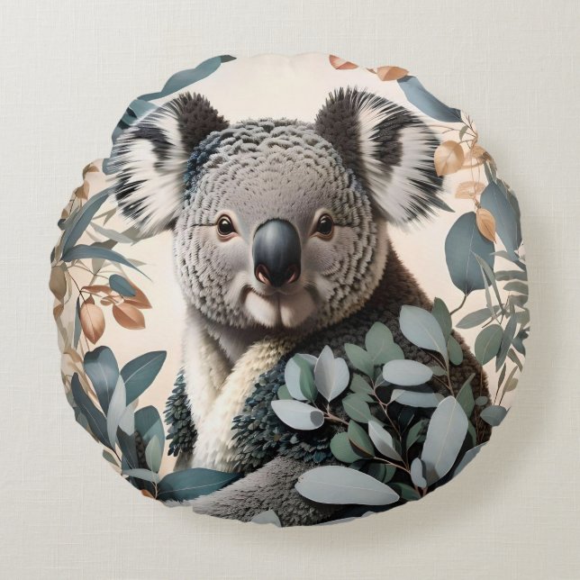 Coussins Ronds Cute Koala Eucalyptus Feuilles (Devant)