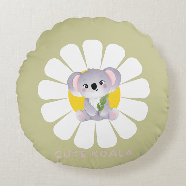 Coussins Ronds Cute koala Ours fleur marguerite Zoo Animal Love (Devant)