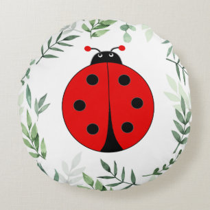 Coussins Ronds Cute Lady Bug et Feuilles Plantes