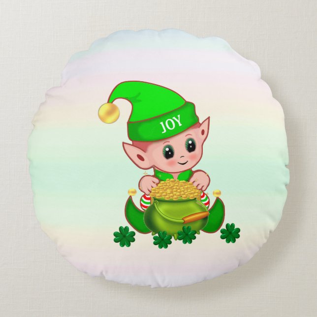 Coussins Ronds Cute leprechaun, pot d'or et shamrocks chanceux (Devant)