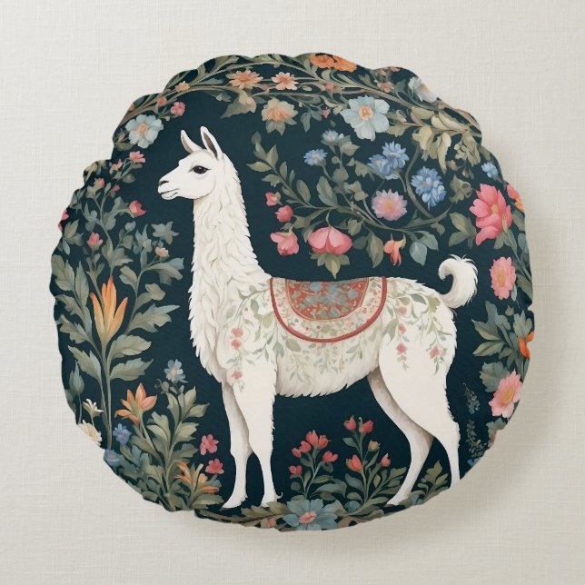 Coussins Ronds Cute Llama Élégant Floral (Devant)
