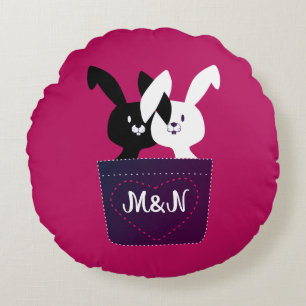 Coussins Ronds CUTE LOVE BUNNIES MAGENTA personnalisable Monogram