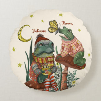 Coussins Ronds Cute Meilleure Grenouille d'ami sur les champignon
