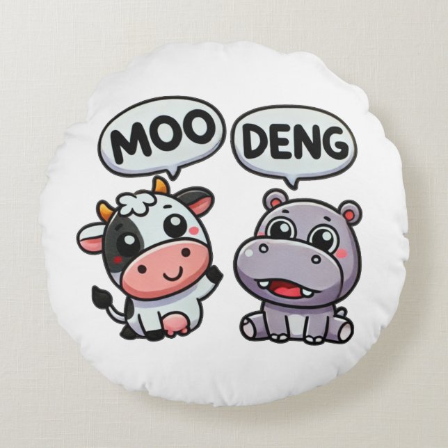 Coussins Ronds Cute Moo Deng & Vache Amusante (Devant)