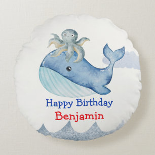 Coussins Ronds Cute Ocean poulpe Poisson baleine Fête d'anniversa