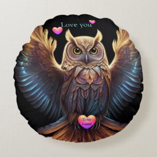 Coussins Ronds Cute Owl livre amour Coeurs