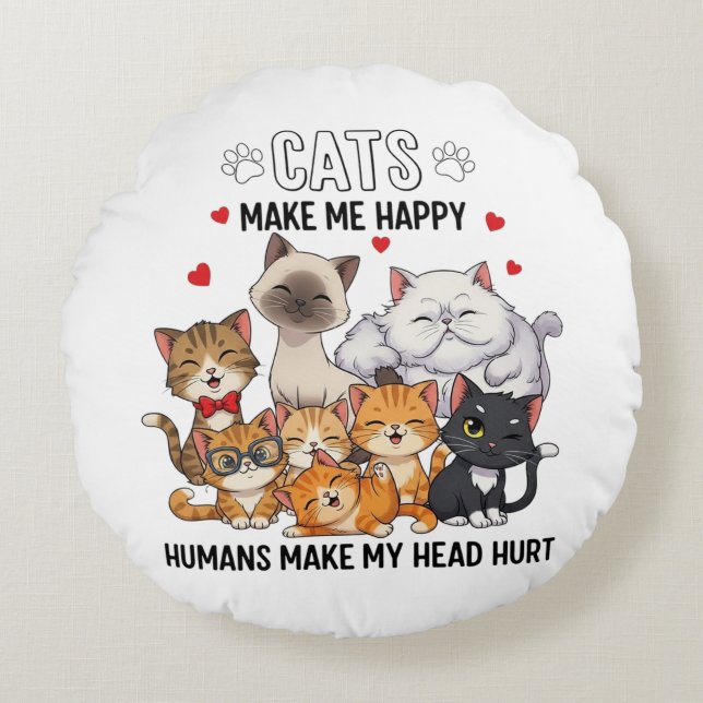 Coussins Ronds Cute Pack of Happy Cats (Devant)