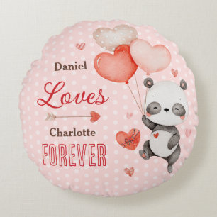 Coussins Ronds Cute Panda Love Red Heart Ballons Saint Valentin