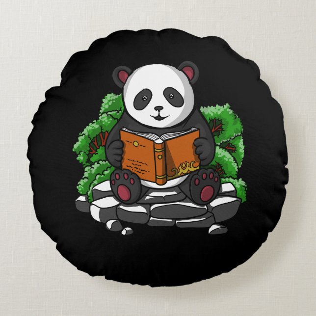 Coussins Ronds Cute Panda Ours Livre Lecture Lover Animal (Devant)