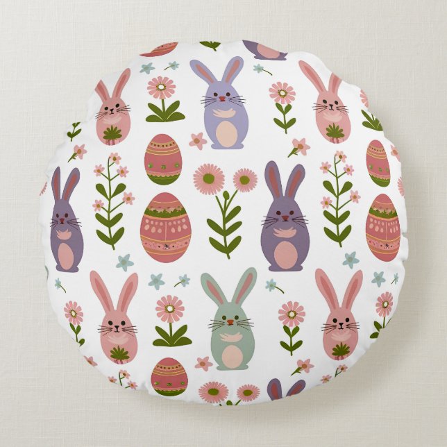 Coussins Ronds Cute Pastel Lapin de Pâques et Motif sans oeuf (Devant)