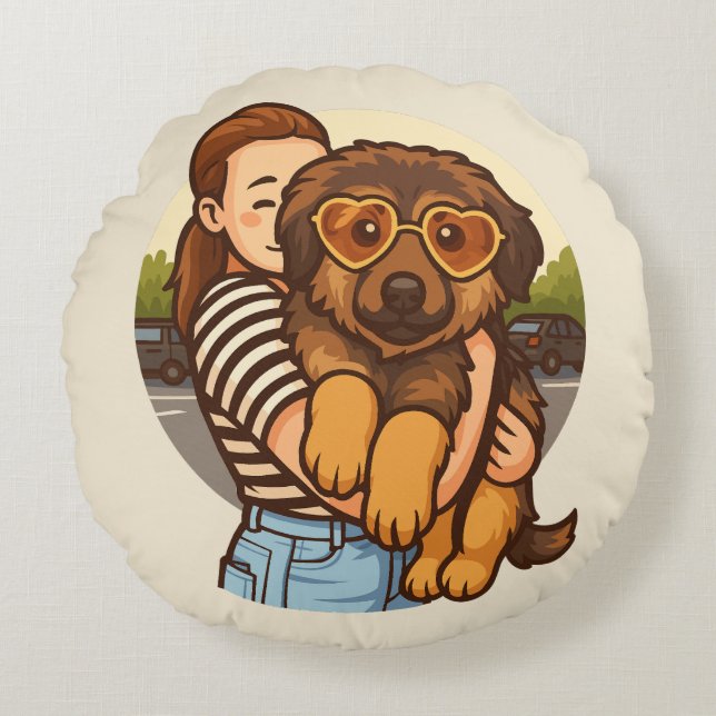 Coussins Ronds Cute Puppy with Heart Sunglasses  (Devant)