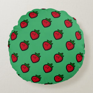Coussins Ronds Cute Red Cartoon Strawberries for Vegetarians