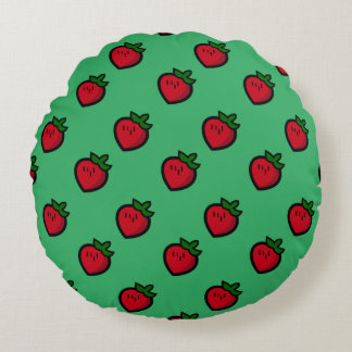 Coussins Ronds Cute Red Cartoon Strawberries for Vegetarians