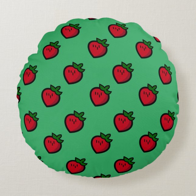 Coussins Ronds Cute Red Cartoon Strawberries for Vegetarians (Devant)