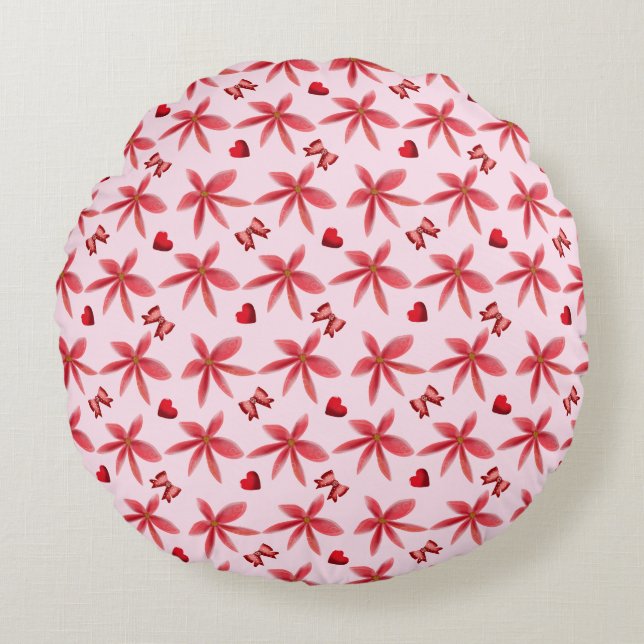 Coussins Ronds Cute Red Floral Heart Pattern Seamless Girly  (Devant)