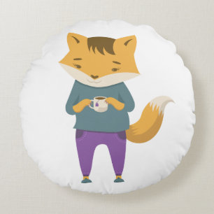 Coussins Ronds Cute renard avec tasse de thé