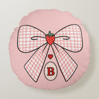 Coussins Ronds Cute Retro Monogram Initials Strawberry Coquette