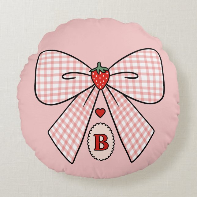 Coussins Ronds Cute Retro Monogram Initials Strawberry Coquette (Devant)