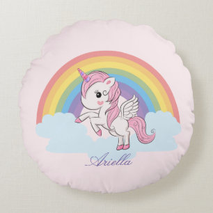 Coussins Ronds Cute rose Baby Unicorn et Rainbow