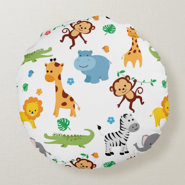 Coussins Ronds Cute Safari Animaux Nursery Sac fourre-tout Motif (Dos)