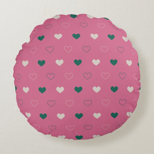 Coussins Ronds Cute Simple Heart Seamless pink / green (Devant)