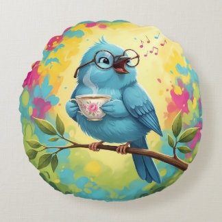 Coussins Ronds Cute Singing Blue Bird Round Pillow 