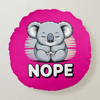 Coussins Ronds Cute Sleeping Koala “Nope” Funny Cartoon