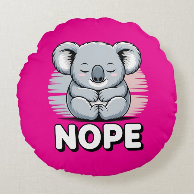 Coussins Ronds Cute Sleeping Koala “Nope” Funny Cartoon (Devant)