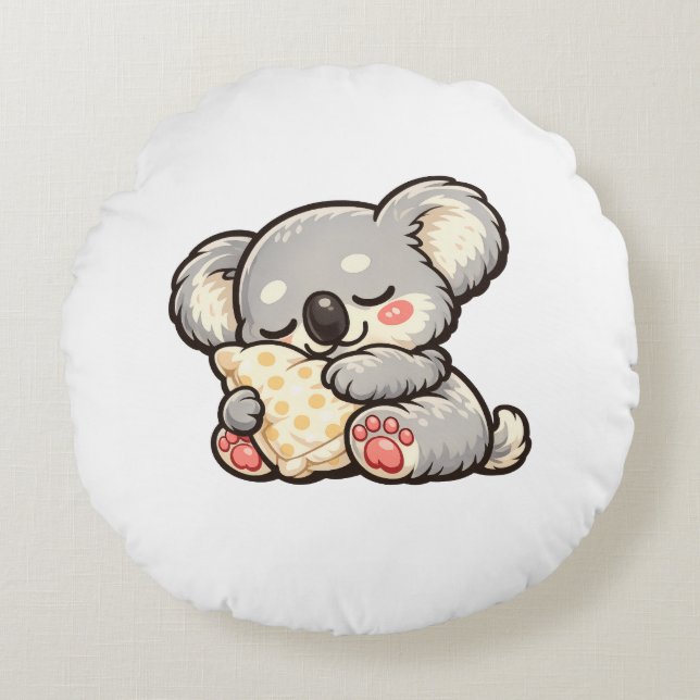 Coussins Ronds Cute Sleeping Koala with Pillow (Devant)