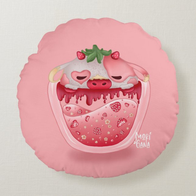 Coussins Ronds Cute Strawberry Throw Pillow – Kawaii Design (Devant)