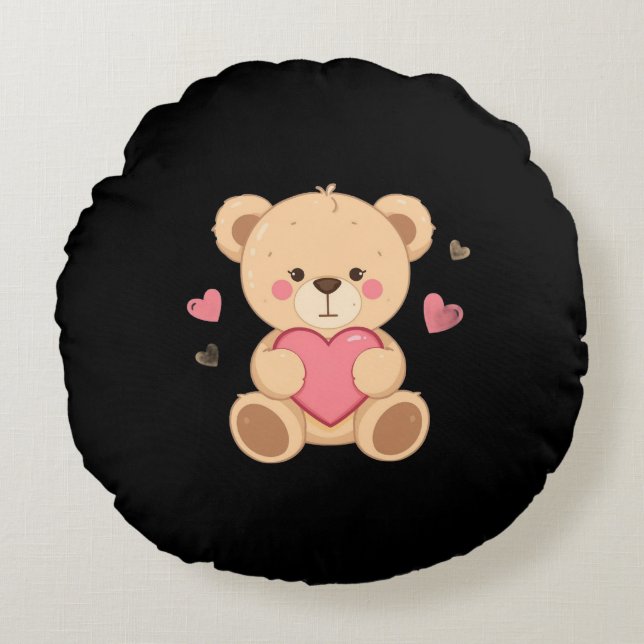 Coussins Ronds Cute Teddy Bear Holding Heart – love (Devant)