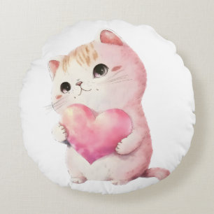 Coussins Ronds Cute Valentines Kitten, chats d'amour Jeter l'orei