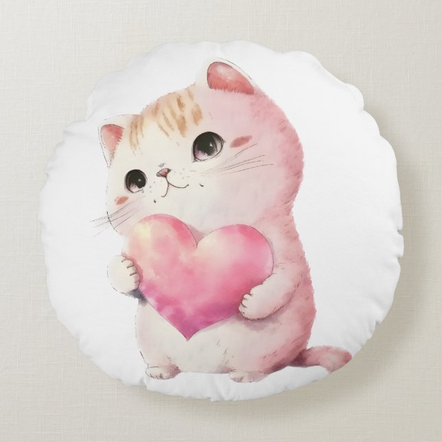 Coussins Ronds Cute Valentines Kitten, chats d'amour Jeter l'orei (Devant)
