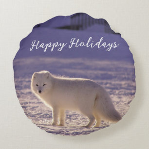 Coussins Ronds Cute White Arctic Fox neige hiver Photographie