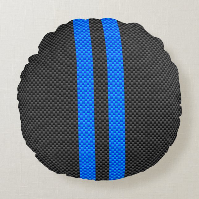 Coussins Ronds Cyan Blue Carbon Fiber Style Racing Stripes (Devant)